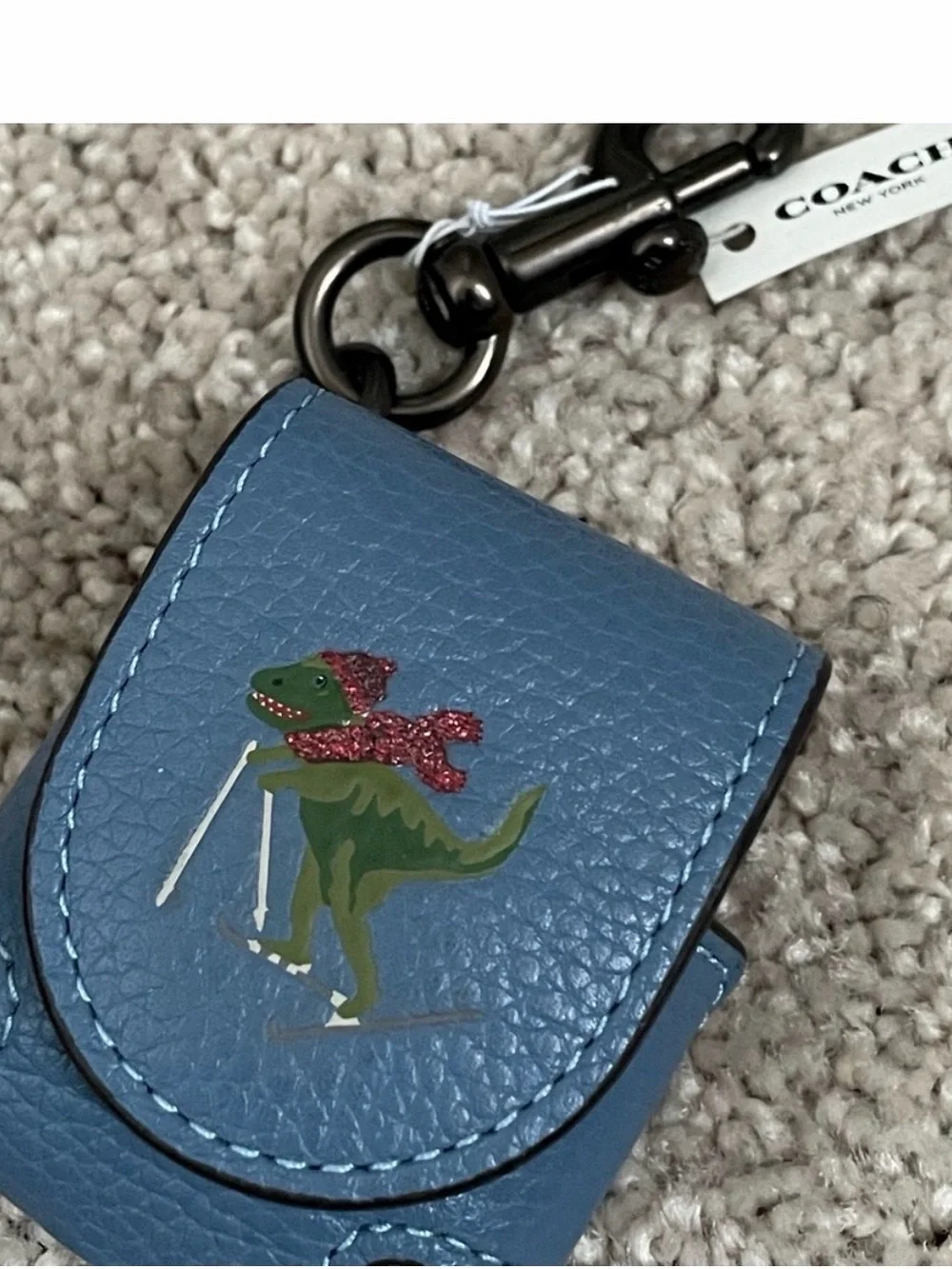 Coach blue Leather airpods Case with Clip